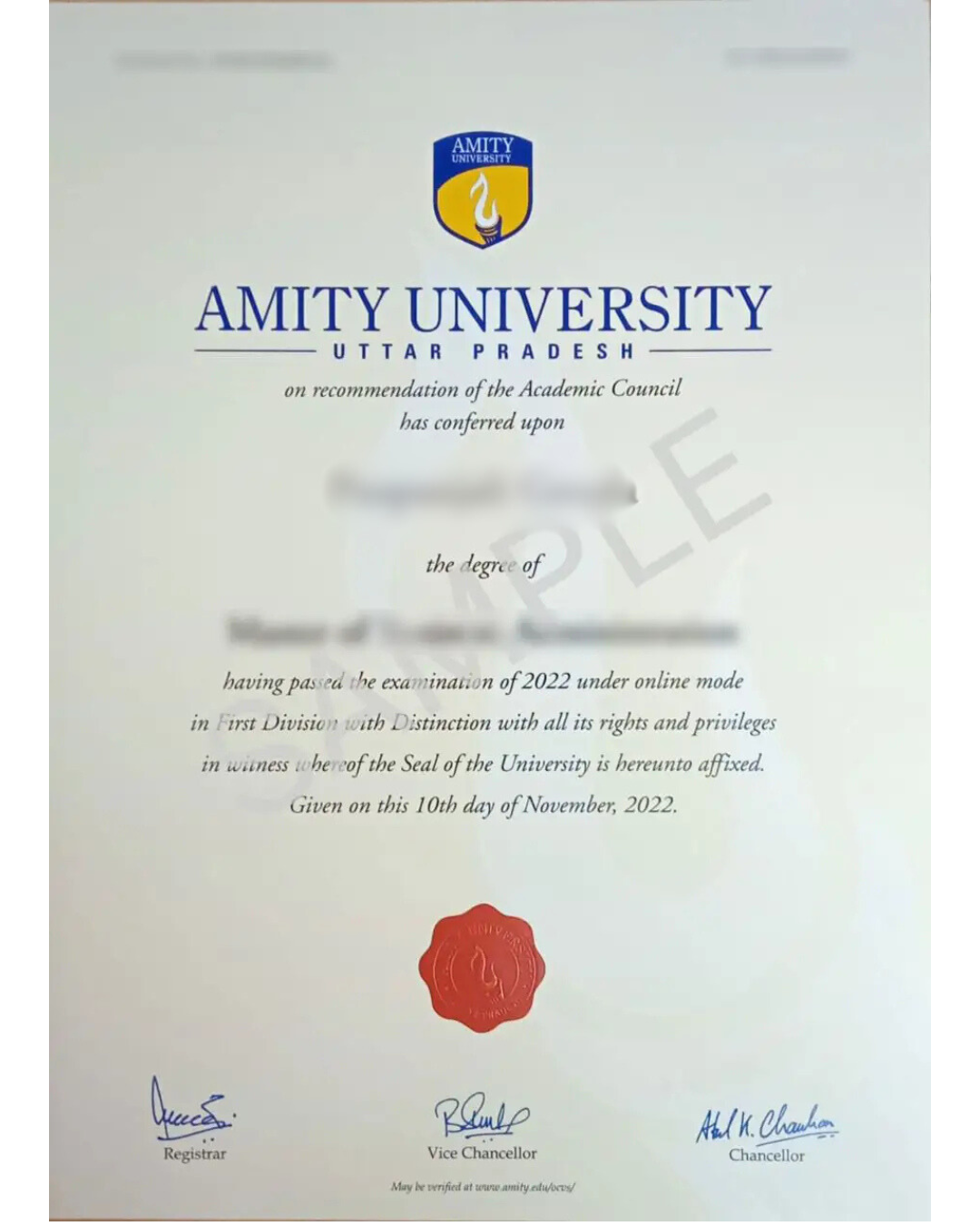 Amity Certificate