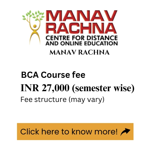 An advertisement for Manav Rachna University's Online BCA program, detailing the course fee.