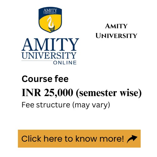 An advertisement for Amity University's online BCA program, detailing the course fee.
