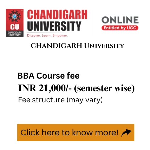 An advertisement for Chandigarh University's online BBA program, detailing the course fee.