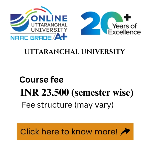 An advertisement for uttranchal University's MCA program, detailing the course fee.